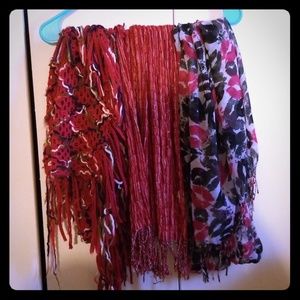 3 red scarves